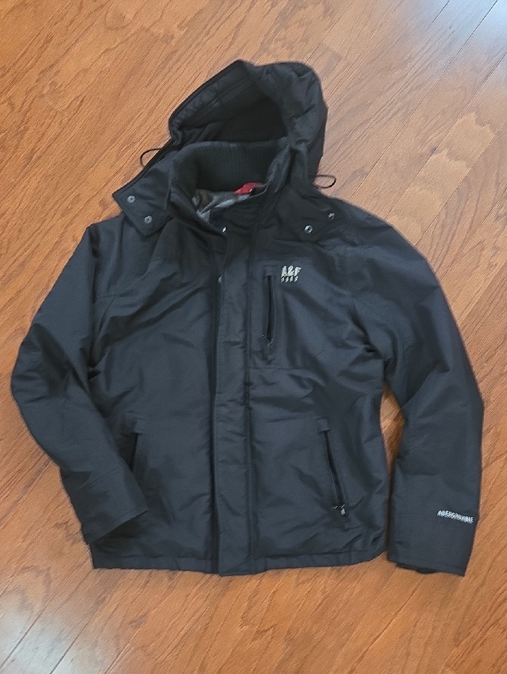 Abercrombie Men's Black Hooded Performance Jacket Size L Premium Outerwear